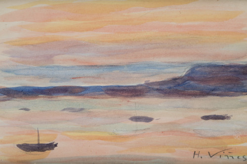 HERNANDO VIÑES, "Atardecer", Acuarela y grafito sobre papel