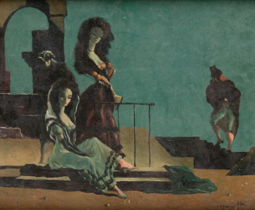 JOSÉ MANUEL CAPULETTI, "Las damas", Óleo sobre cartón