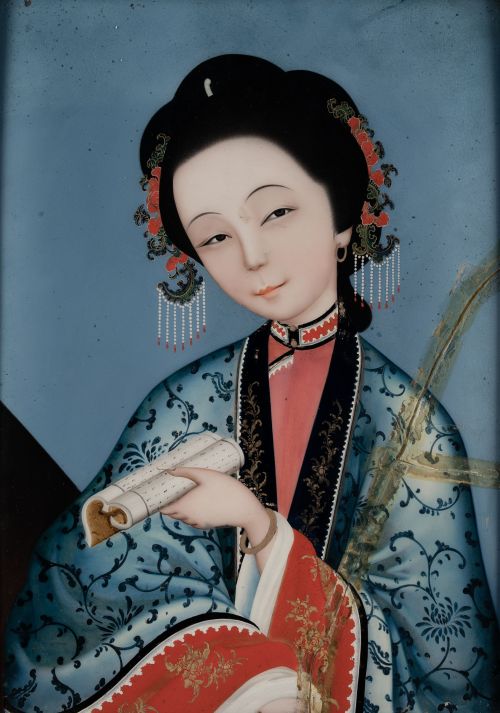 ESCUELA CHINA, "Bailarina" y "Joven leyendo", Pintura bajo
