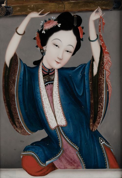 ESCUELA CHINA, "Bailarina" y "Joven leyendo", Pintura bajo