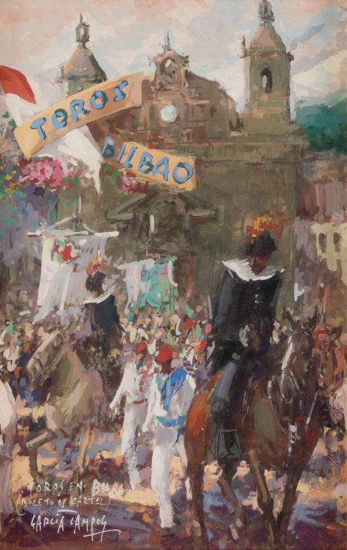 LUIS  GARCÍA CAMPOS, "Toros en Bilbao (boceto de cartel)",