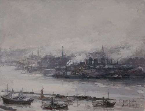 LUIS  GARCÍA CAMPOS, "La ria de Bilbao", Gouache sobre pape