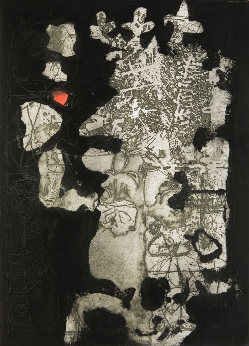 ANTONI CLAVÉ, "Roi à la pipe", 1966, Aguafuerte  en color