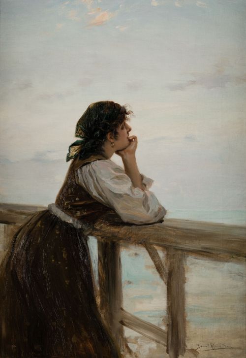 DANIEL HERNANDEZ MORILLO, "Joven mirando al mar", Óleo sobr