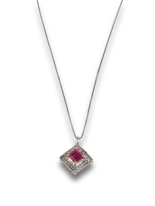 DIAMONDS AND SYNTHETIC RUBY PENDANT, IN WHITE GOLD WITH CHA