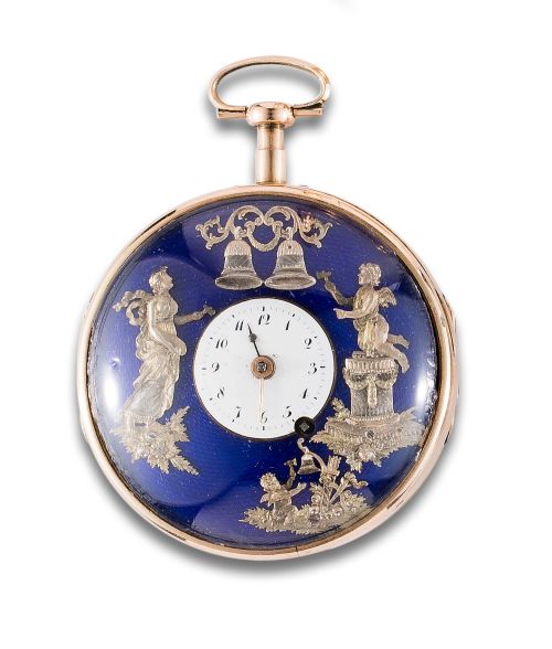 LEPINE SONERIA AND AUTOMATAS POCKET WATCH IN YELLOW GOLD AND ENAMEL