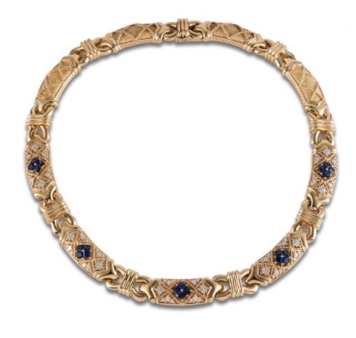 YANES GOLD CHOKER WITH DIAMONDS AND SAPPHIRES