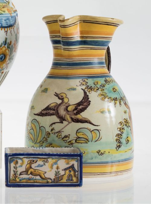 Jarra y recipiente de cerámica esmaltada, Talavera, S.XX