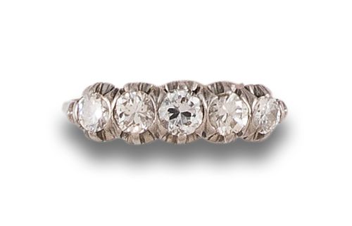FIVE STONE DIAMOND RING, IN PLATINUM