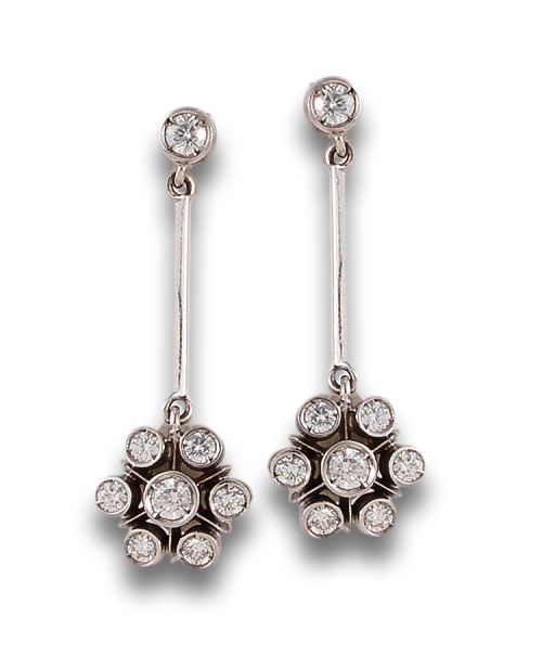 LONG, ANTIQUE STYLE, DIAMONDS AND PLATINUM EARRINGS