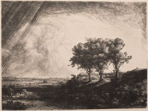 REMBRANDT HARMENSZ VAN RYJN, "Los tres árboles", Grabado al