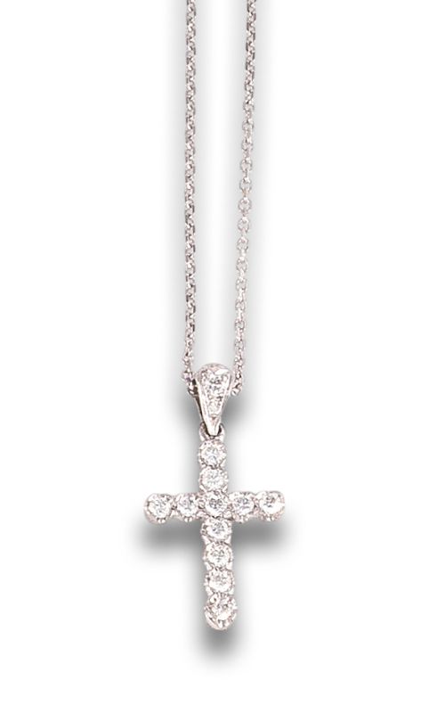 DIAMOND CROSS PENDANT, IN WHITE GOLD WITH CHAIN