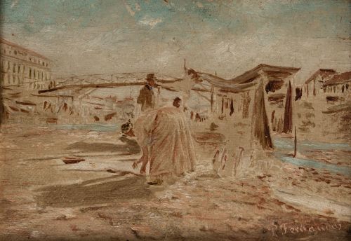 SPANISH SCHOOL (19th century) "Urban landscape with washerw