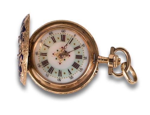 GOLD, ENAMEL AND YELLOW GOLD LADY&#39;S POCKET WATCH