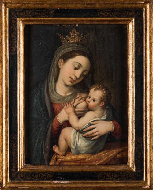 ANDRÉS LÓPEZ POLANCO, "Virgen de la Leche", Óleo sobre tabl