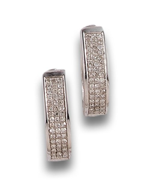 HALF HOOP DIAMOND EARRINGS, IN WHITE GOLD