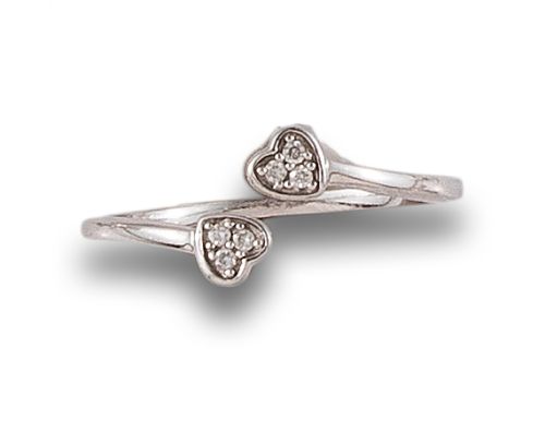 BYPASS RING WITH DIAMOND HEARTS, IN WHITE GOLD