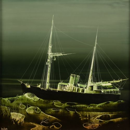 URBANO  LUGRIS VADILLO, "Barco", Técnica mixta sobre tabla