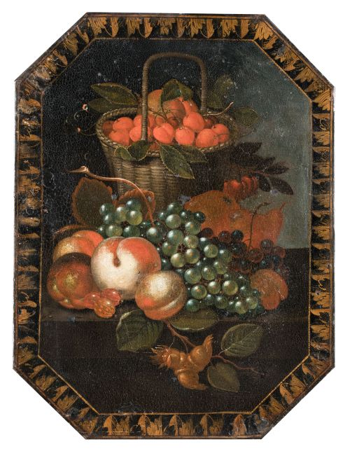 Still life of fruit, tin painting, possibly England, 19th c