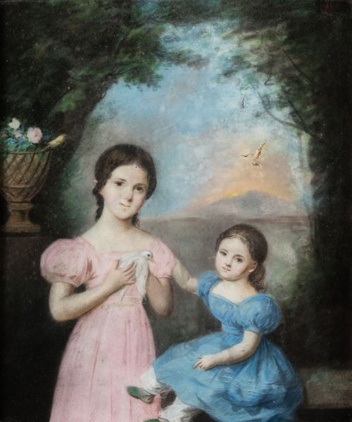 ANONYMOUS (19th century) "Portrait of girls in landscape"