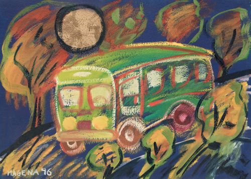 MAGENA S.XX, "Autobús", 1996, Técnica mixta sobre papel