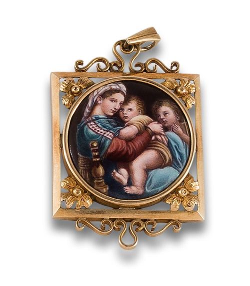 PENDANT OF THE VIRGIN, CHILD AND SAINT JOHN, IN GOLD