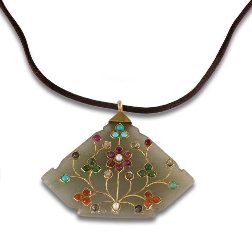 JADE PENDANT WITH RUBY DIAMONDS, EMERALDS AND TURQUOISES