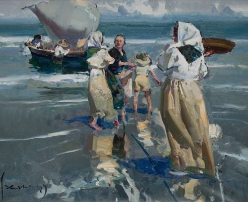 EUSTAQUIO SEGRELLES, "Reflejos. Playa de Levante", Óleo sob