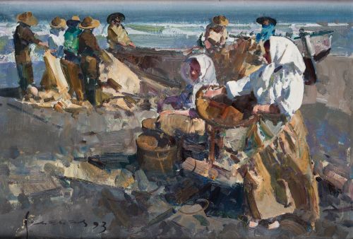 EUSTAQUIO SEGRELLES, "Pescadores", 1993, Óleo sobre lienzo