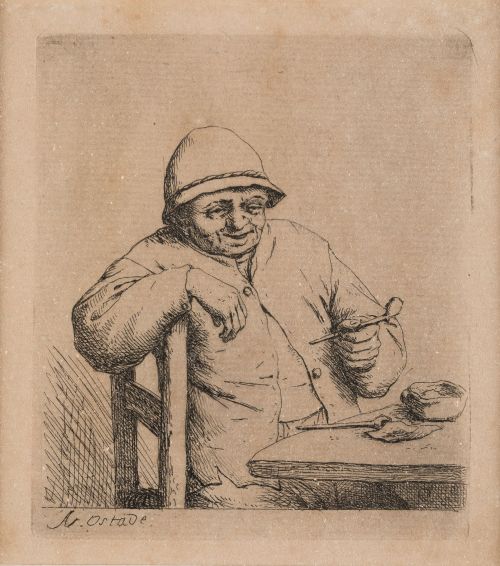ADRIAEN VAN OSTADE, "Fumador de pipa recostado en una silla