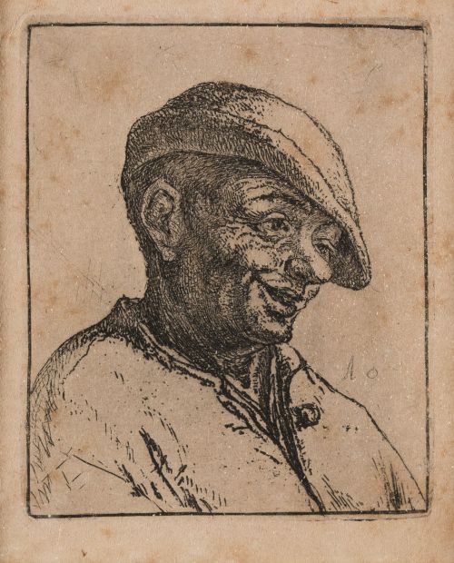 ADRIAEN VAN OSTADE, "Campesino con gorra", Grabado sobre pa