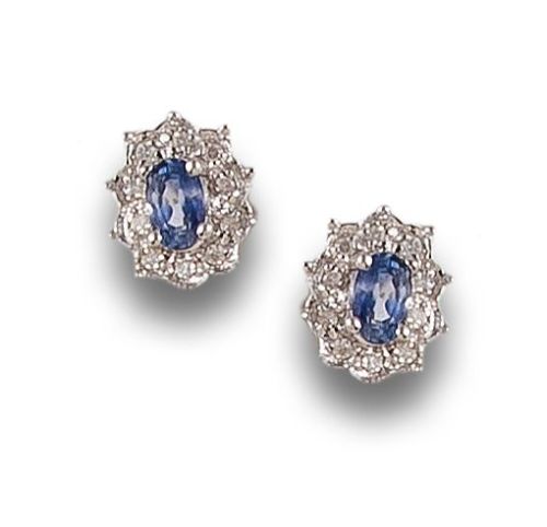 PENDIENTES EN ORO CON ZAFIRO Y DIAMANTES