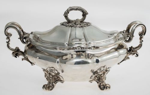 Important English sterling silver soup tureen, silversmith