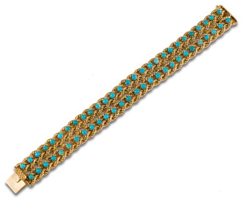 YELLOW GOLD AND TURQUOISE BRAIDED BRACELET