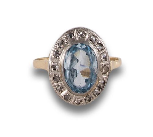 DIAMONDS AND SPINEL ROSETTE RING, IN YELLOW GOLD AND PLATIN