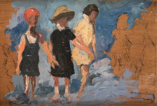 VIVES  MARISTANY, "Niños en la playa", T´cnica mixta sobre