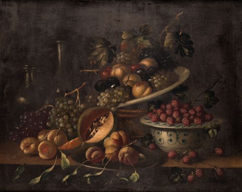 ESCUELA ESPAÑOLA, "Bodegón con frutas" y "Bodegón con fruta