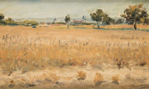 ESCUELA ESPAÑOLA, "Paisaje de campo", Óleo sobre lienzo.