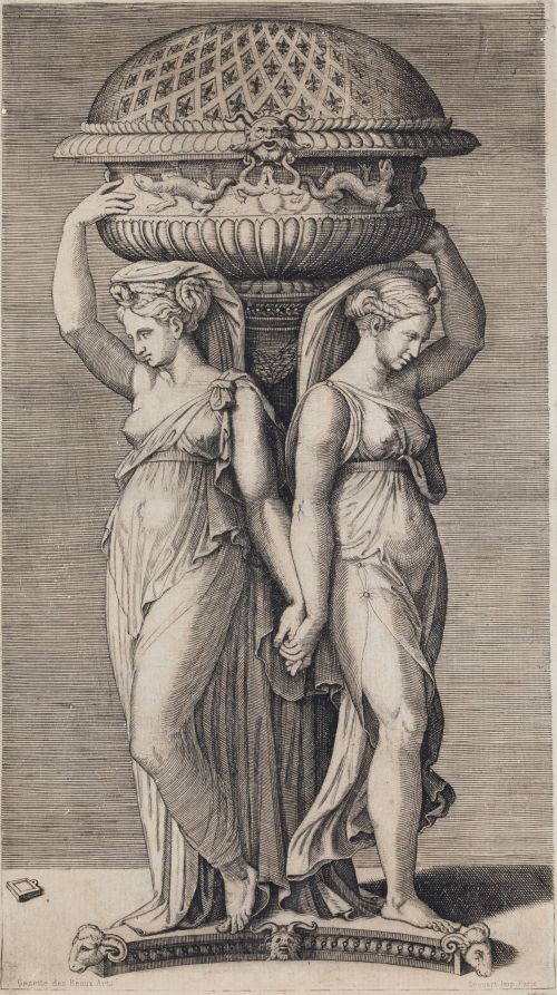 MARCANTONIO RAIMONDI, "La Cassolette", Grabado al cobre sob