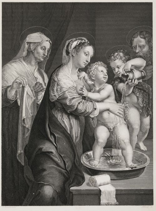 GIULIO ROMANO, "La Virgen de la jofaina", Grabado al acero 