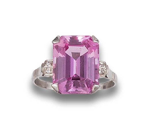 SORTIJA, ESTILO ART DÉCO, DE ROSA DE FRANCIA Y DIAMANTES, E