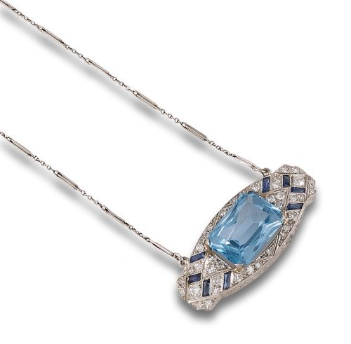 PENDIENTIF, ESTILO ART DÉCO DE DIAMANTES, ESPINELA Y ZAFIRO