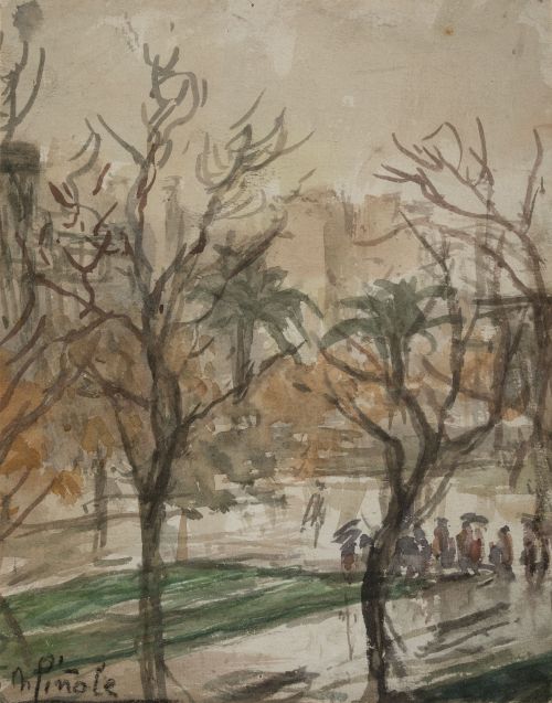 NICANOR  PIÑOLE, "Vista desde el estudio del pintor", Acuar