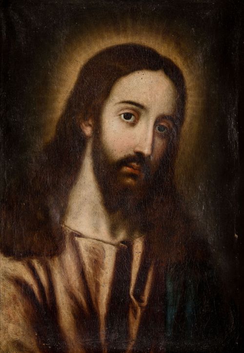 ESCUELA VALLISOLETANA , "El Salvador", Óleo sobre lienzo.