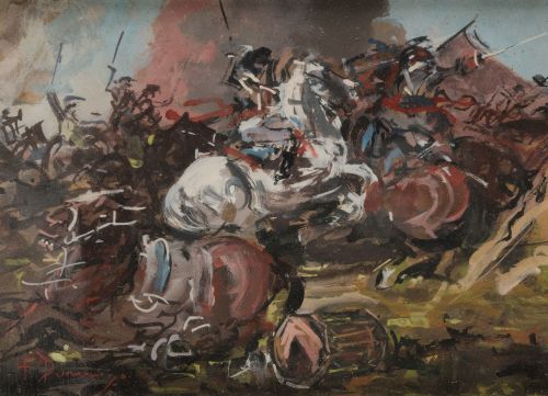 FRANCISCO DOMINGO Y MARQUÉS, "Batalla de caballería", Gouac