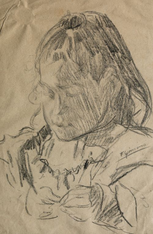 FRANCISCO GIMENO ARASA, "Niña", Carboncillo sobre papel