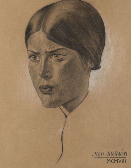 JULIO ANTONIO  RODRÍGUEZ, "Retrato de mujer", 1908, Carbonc