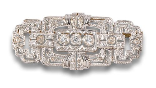 BROCHE PLACA ESTILO ART DÉCO, DE DIAMANTES, EN ORO AMARILLO