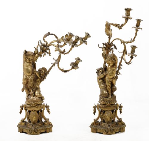Pareja de candelabros de bronce dorado, Napoleón III, Franc