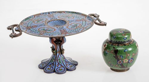 Centro francés S.XIX en bronce dorado y esmalte cloisonné